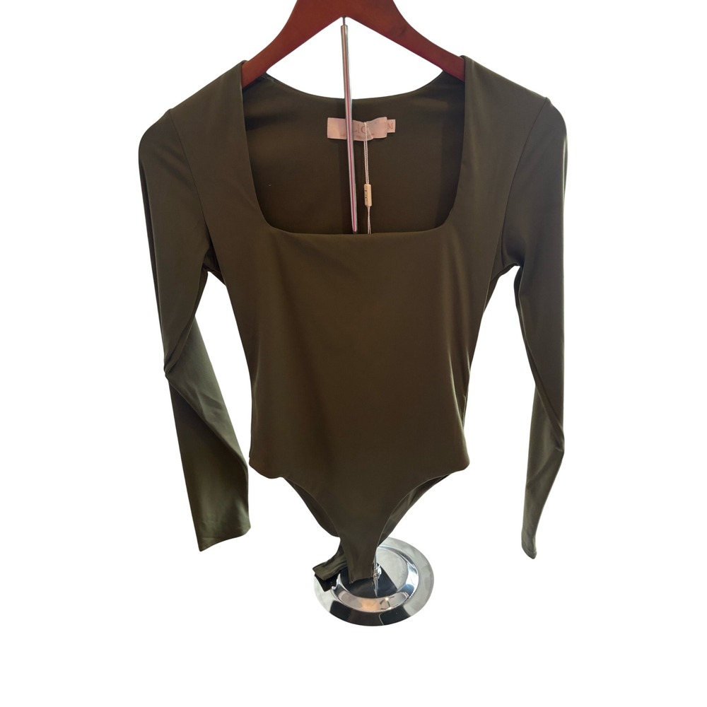Lizette‎ Collection Long Sleeve Square Neck Bodysuit Olive Green Size M